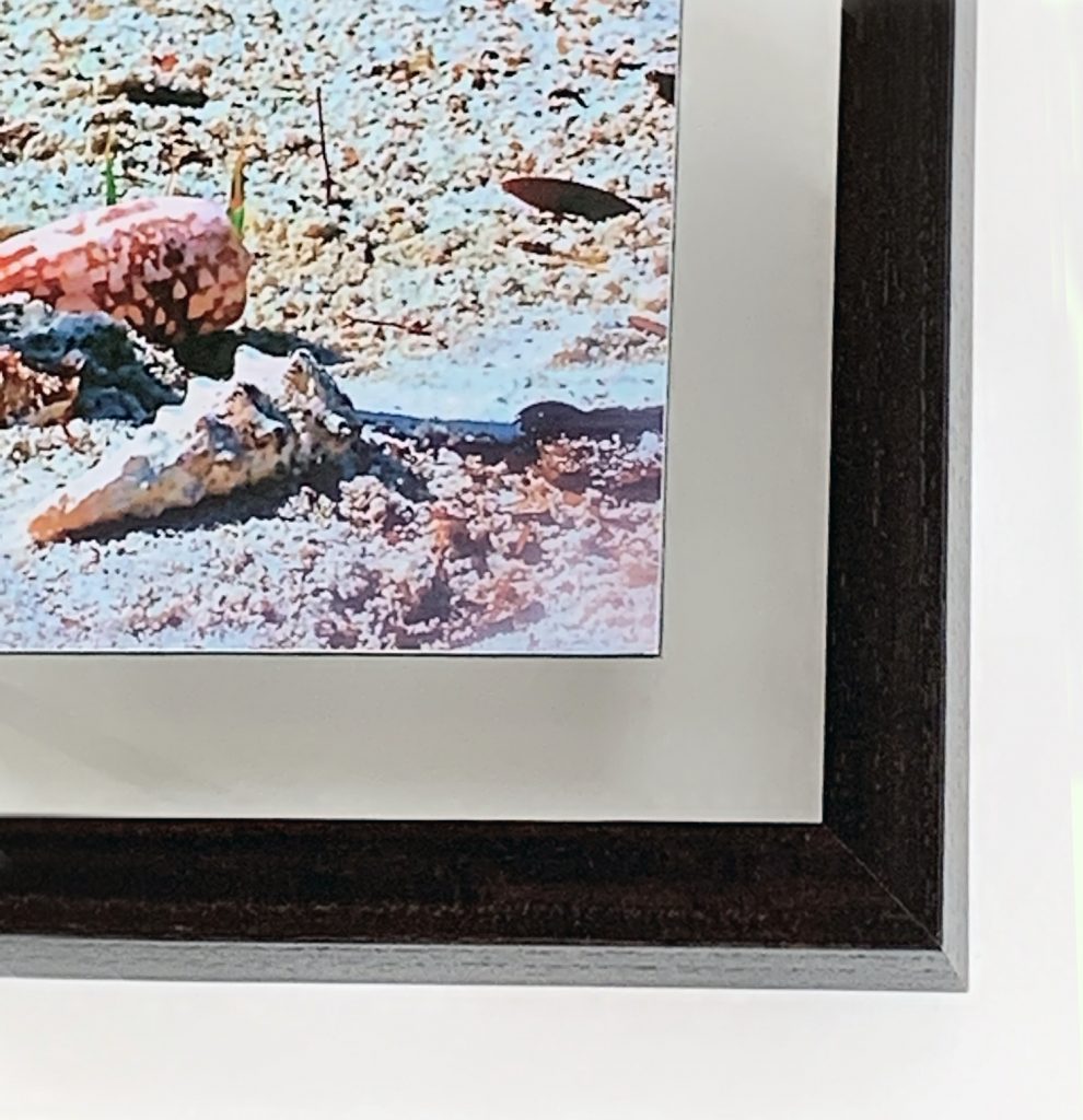 Detail view of custom shadow box corners